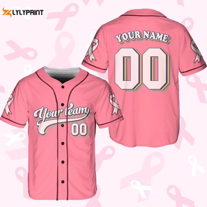 Custom Breast Cancer Awareness Team Name And Number Baseball Jersey, Personalized 1