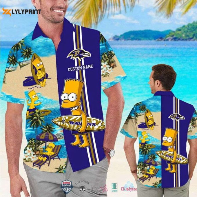 Custom Name Baltimore Ravens Bart Simpson Hawaiian Shirt Gift For Fans 1