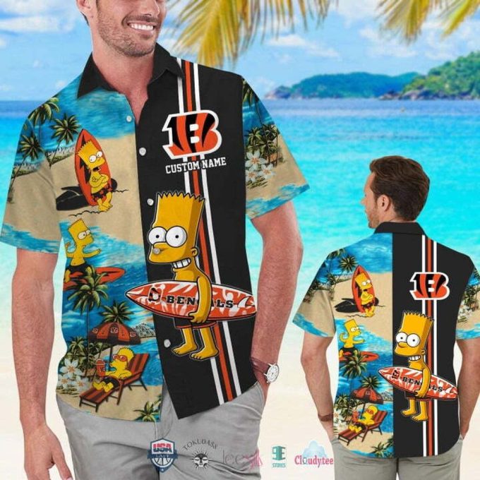 Custom Name Cincinnati Bengals Bart Simpson Hawaiian Shirt Gift For Fans 1