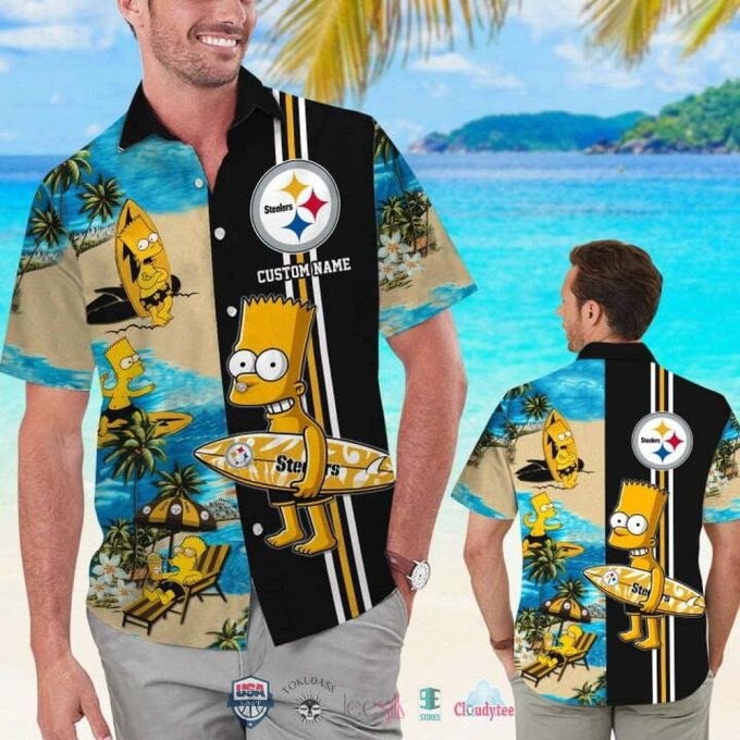 Custom Name Pittsburgh Steelers Bart Simpson Hawaiian Shirt Gift For Fans 1