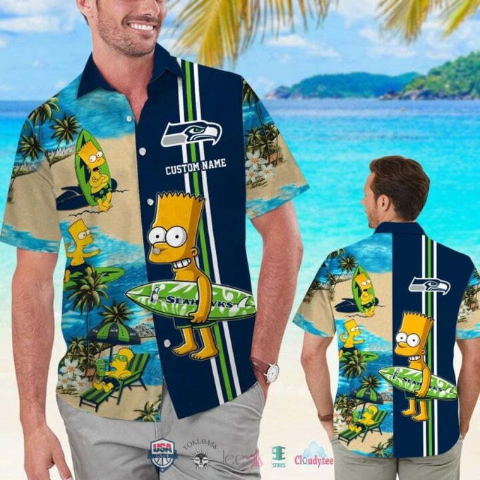 Custom Name Seattle Seahawks Bart Simpson Hawaiian Shirt Gift For Fans 1