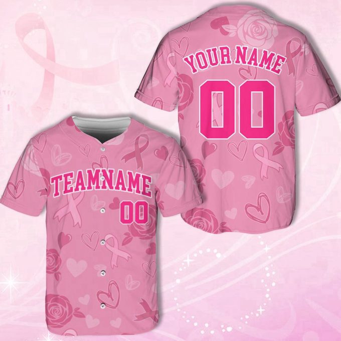 Custom Team Name And Number Baseball Jersey For Men Women, Personalized Breast Cancer Awareness 2