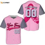 Custom Team Name And Number Baseball Jersey For Men Women, Personalized Breast Cancer Pink Ribbon