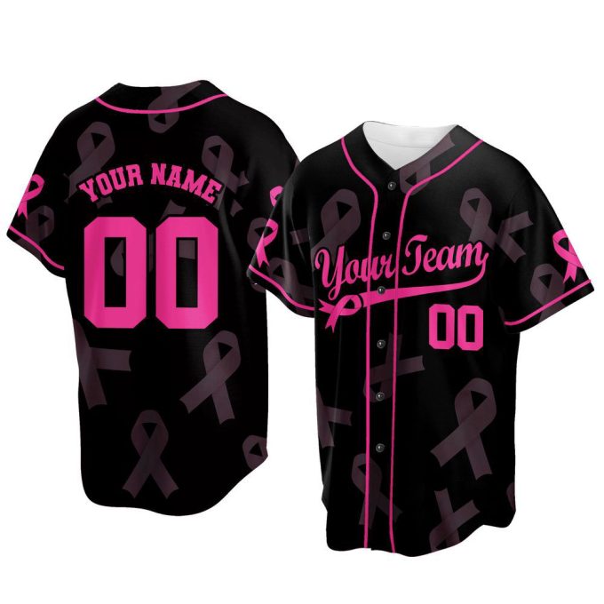 Custom Team Name And Number Baseball Jersey, Personalized Breast Cancer Awareness 2