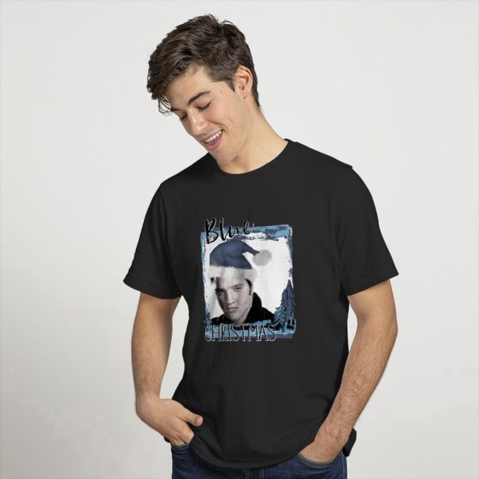 Elvis Blue Christmas T-Shirt For Men And Women Christmas Graphic Tee Holiday T-Shirt For Men And Women 2