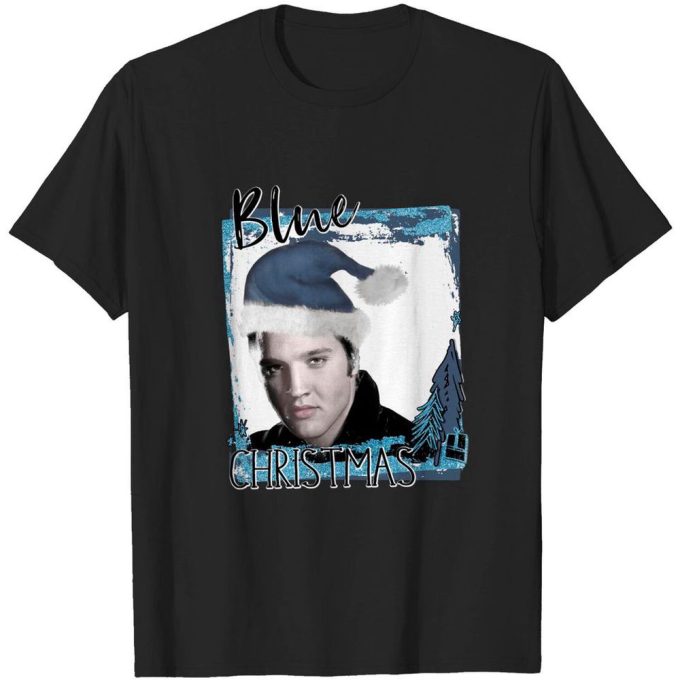 Elvis Blue Christmas T-Shirt For Men And Women Christmas Graphic Tee Holiday T-Shirt For Men And Women 3