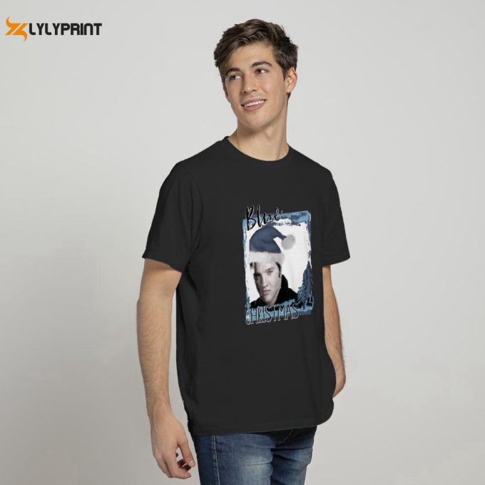 Elvis Blue Christmas T-Shirt For Men And Women Christmas Graphic Tee Holiday T-Shirt For Men And Women 1