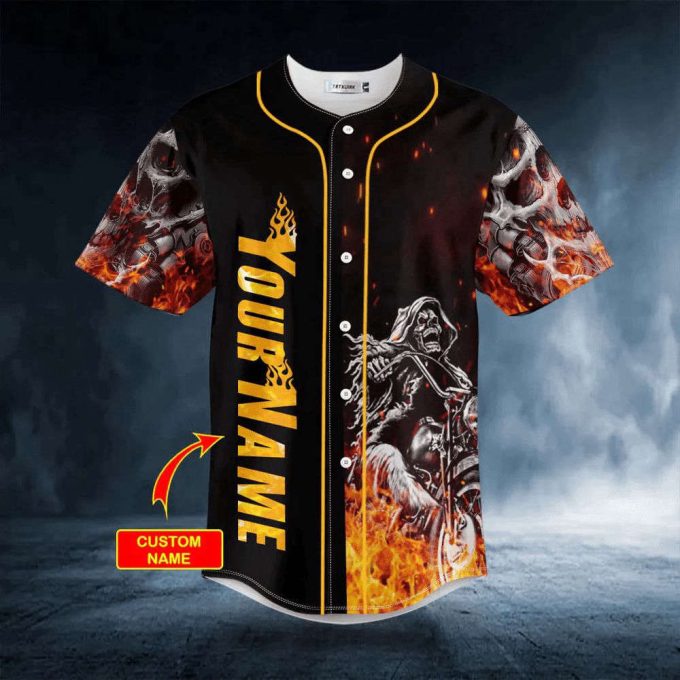 Fire Ghost Rider Biker Skull Custom Baseball Jersey For Men Women, Men'S Baseball Jersey For Men Women 2