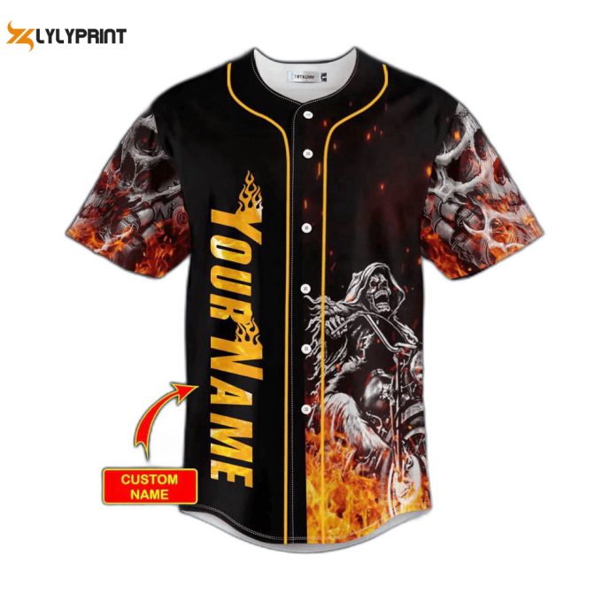 Fire Ghost Rider Biker Skull Custom Baseball Jersey For Men Women, Men'S Baseball Jersey For Men Women 1