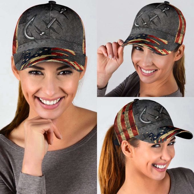 Hook 3D Design Fishing Hat: United States Printed Baseball Cap Gift 3