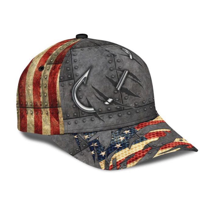 Hook 3D Design Fishing Hat: United States Printed Baseball Cap Gift 6