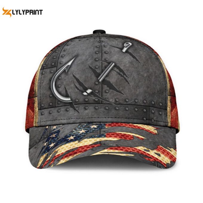 Hook 3D Design Fishing Hat: United States Printed Baseball Cap Gift 1