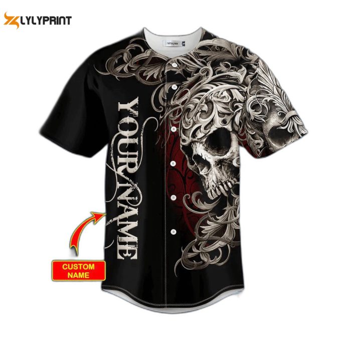 Fleur-De-Lis Pattern King Skull Custom Baseball Jersey For Men Women, Men'S Baseball Jersey For Men Women, Skull Lover 1