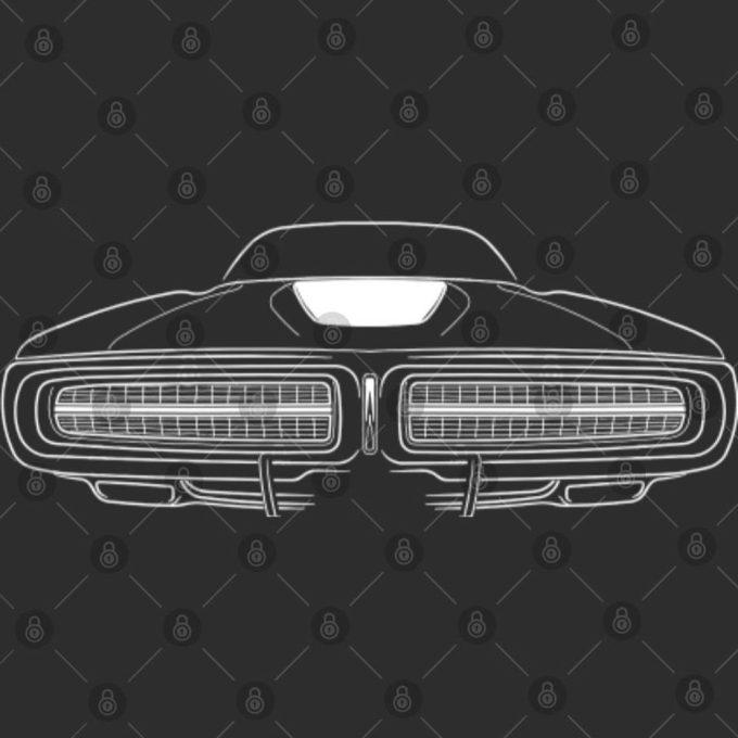 Front/Profile 1972 Dodge Charger - Stencil, White - Charger - T-Shirt 3