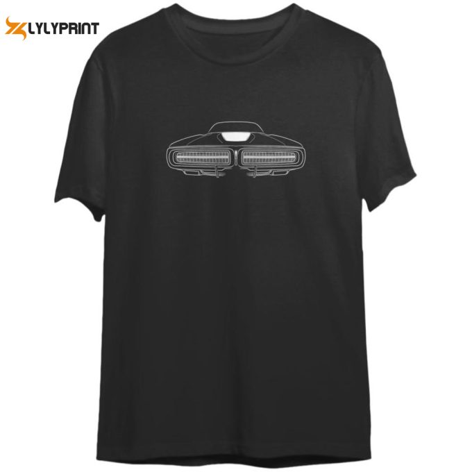 Front/Profile 1972 Dodge Charger - Stencil, White - Charger - T-Shirt 1