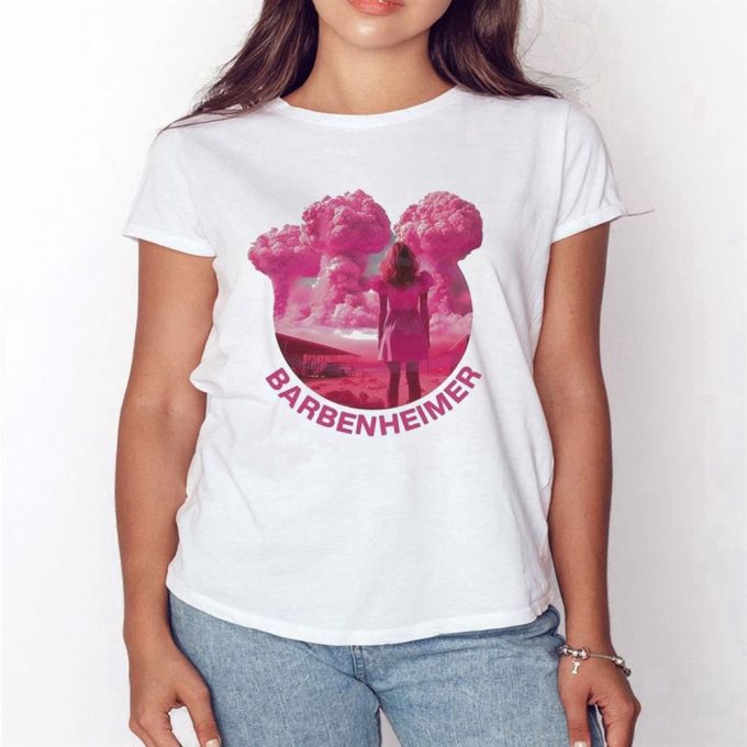 Funny Barbenheimer Pink Retro Shirt Ladies Tee 4