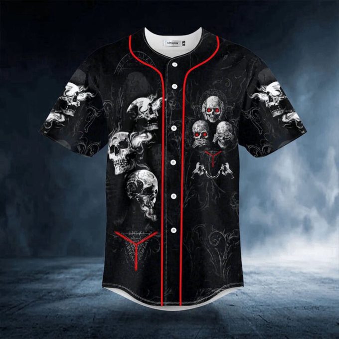 Hear See Speak No Evil Skull Baseball Jersey For Men Women 3