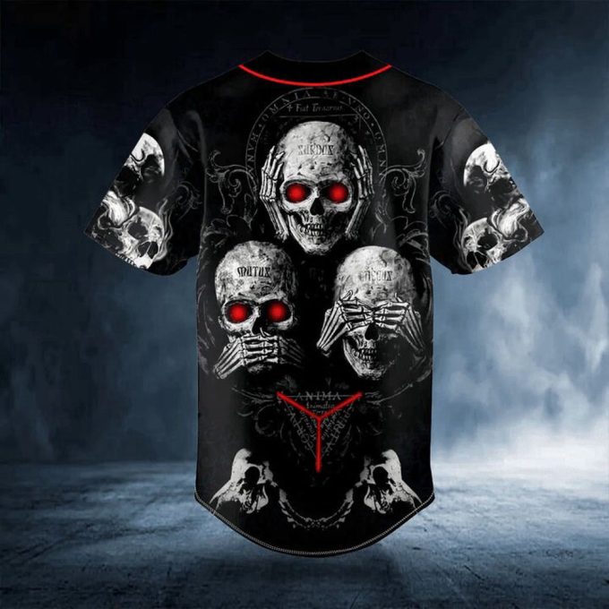 Hear See Speak No Evil Skull Baseball Jersey For Men Women 4