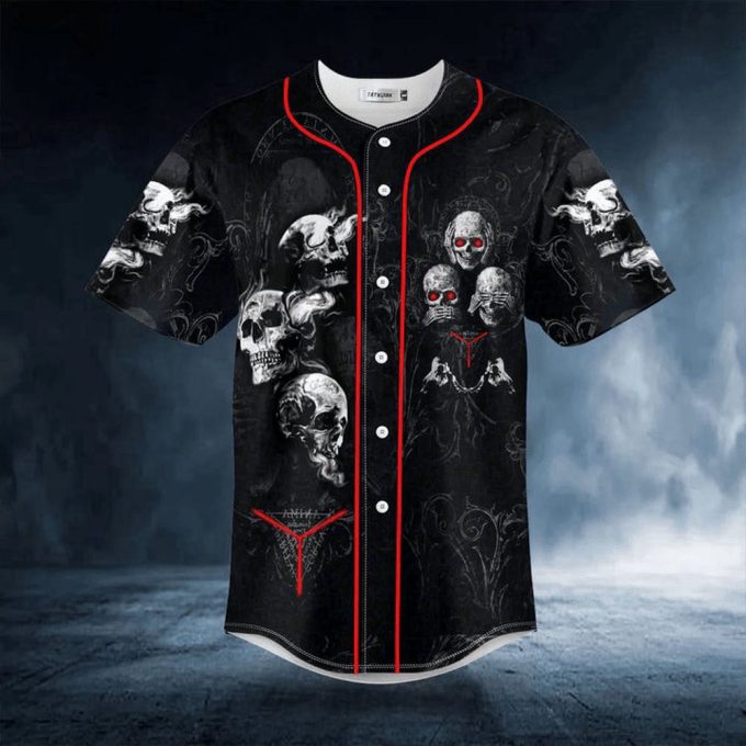 Hear See Speak No Evil Skull Baseball Jersey Men'S Baseball Jersey For Men Women 2