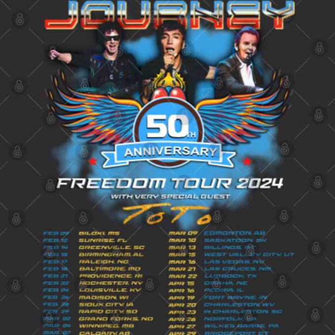 Journey 2024 Tour Freedom T-Shirt Toto Concert S-3Xl Gift Shirt Fans Music Band 4