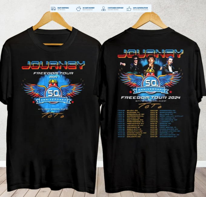 Journey 2024 Tour Freedom T-Shirt Toto Concert S-3Xl Gift Shirt Fans Music Band 5