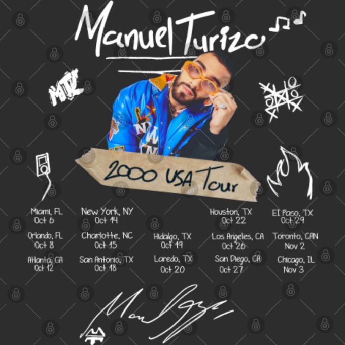 Manuel Turizo 2000 Usa Tour 90S Music Shirt - Double Sided T-Shirt 4