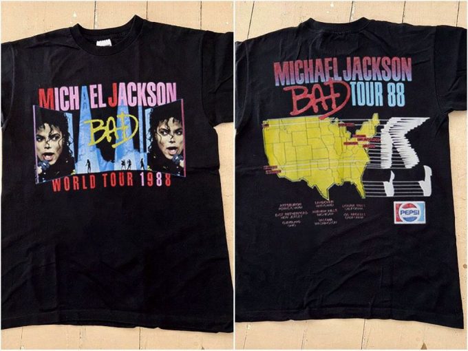 Michael Jackson Bad Tour 1988 Unisex Black T-Shirt, Vtg 80S Michael Jackson Tour Shirt 5