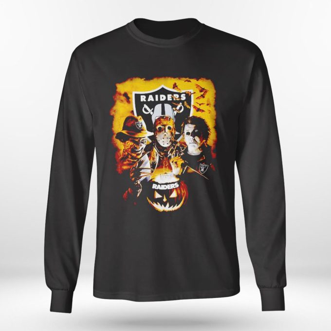 Michael Myers And Freddy Krueger And Jason Voorhees Las Vegas Raiders Halloween Shirt Hoodie, Long Sleeve, Tank Top Gift For Men Women 5