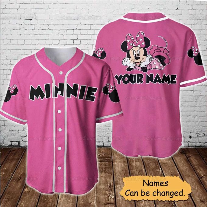 Minnie Mouse Disney Custom Baseball Jersey, Disney Baseball Jersey 2