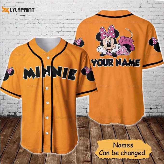Minnie Mouse Disney Custom Baseball Jersey, Disney Baseball Jersey 1