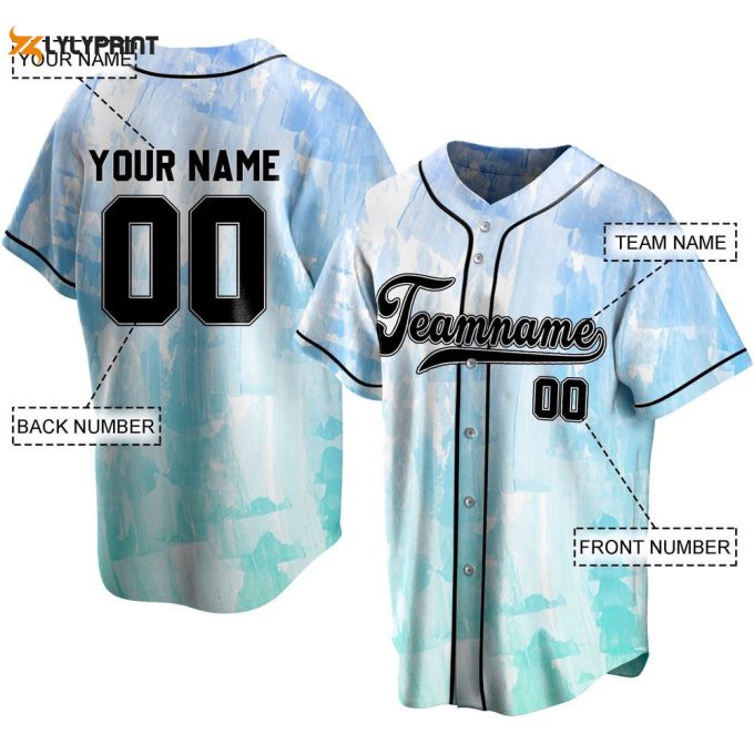 Modern Soft Blue Watercolor Baseball Jersey 1