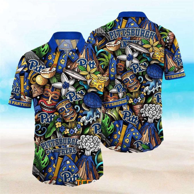 New Pittsburgh Panthers Ncaa Mens Floral Button Up Hawaiian Shirt 2