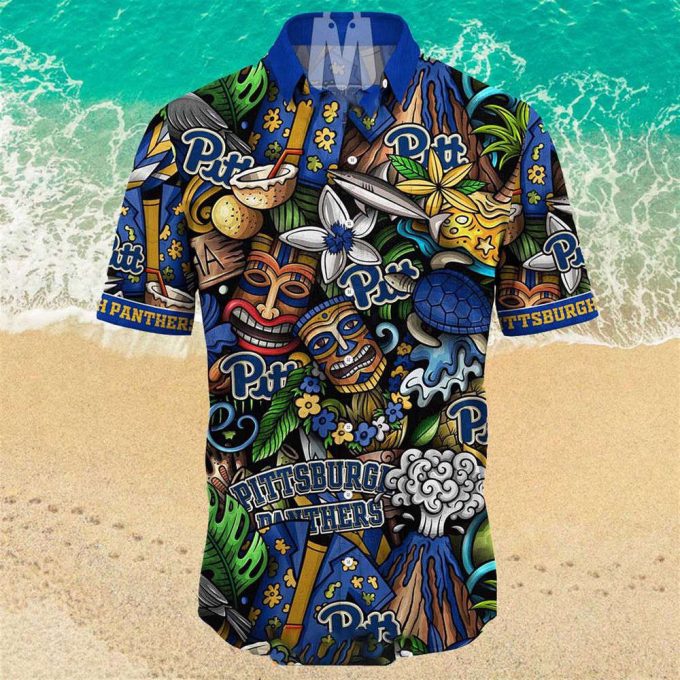 New Pittsburgh Panthers Ncaa Mens Floral Button Up Hawaiian Shirt 3