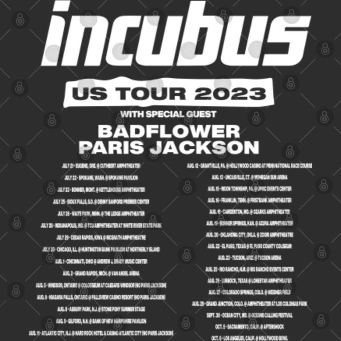 Official Incubus Band Us Summer Tour 2023 Double Sided T-Shirts 4