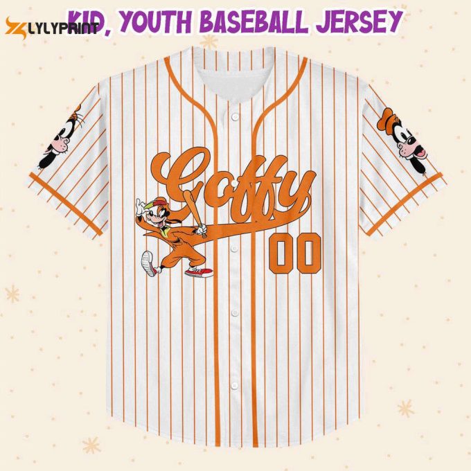 Personalize Disney Goofy Play Baseball Orange Baseball Jersey For Men Women 1