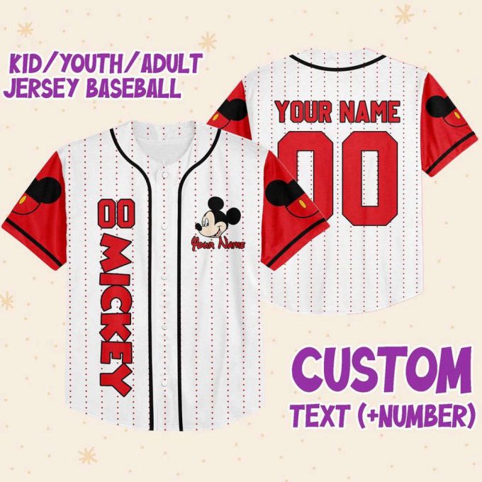 Personalize Disney Mickey Symbol Red Baseball Jersey For Men Women 4