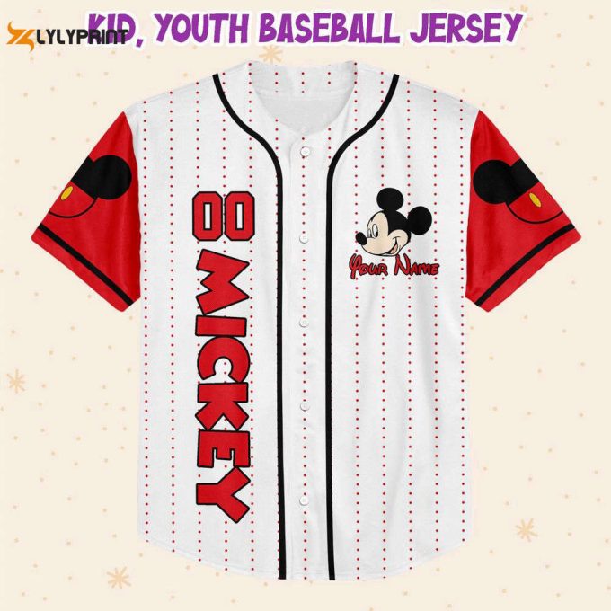 Personalize Disney Mickey Symbol Red Baseball Jersey For Men Women 1