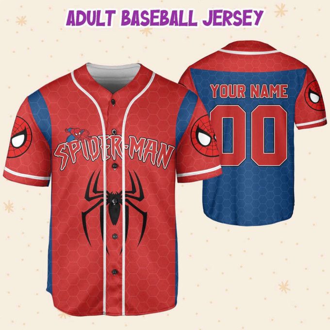 Personalize Disney Spider Man Blue And Red Nbaseball Jersey For Men Women 4