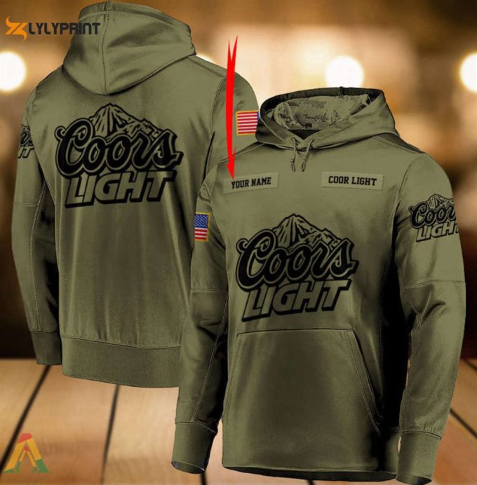 Personalized Military Green Coors Light 3D All Over Print Hoodie, Zip Hoodie 1