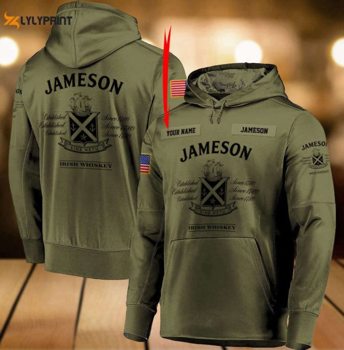 Personalized Military Green Jameson Whiskey 3D All Over Print Hoodie, Zip Hoodie 1