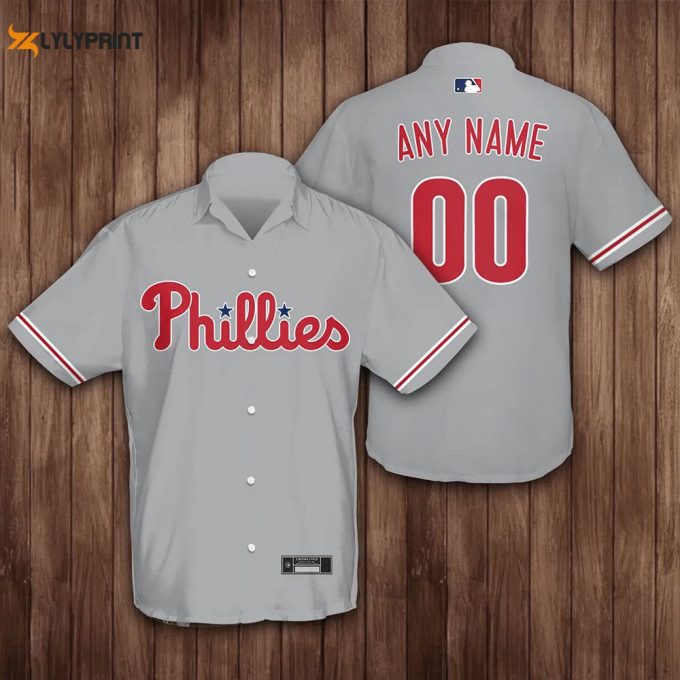 Personalized Name And Number Philadelphia Phillies 3D Hawaiian Shirt - Gray Gift For Fans 1