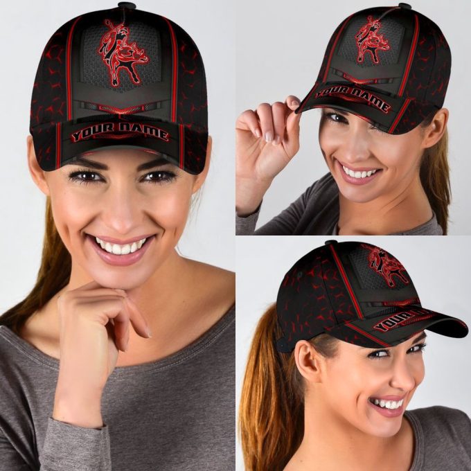 Personalized Name Bull Riding Classic Cap Red Neon 6