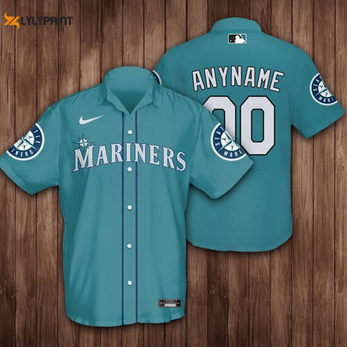 Personalized Seattle Mariners With Team 3D Hawaiian Shirt - Dark Turquoise Gift For Fans 1