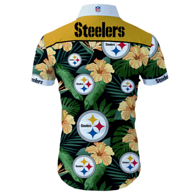 Pittsburgh Steelers Hawaiian Shirt Tropical Flower Short Sleeve 2