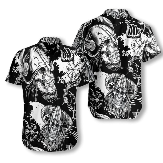 Seamless Pattern Skull In Viking Helmets Design Hawaiian Shirt, Hawaiian Shirt Gift, Christmas Gift 3