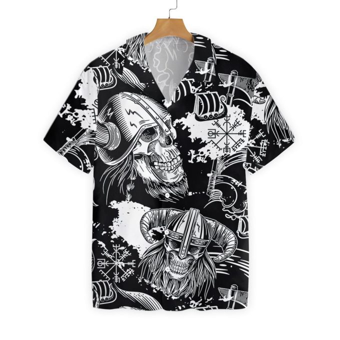Seamless Pattern Skull In Viking Helmets Design Hawaiian Shirt, Hawaiian Shirt Gift, Christmas Gift 1