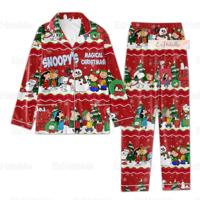 Snoopy Christmas Pajamas, Snoopy Santa Hat Pajamas, Cartoon Dog Xmas Pyjamas 2