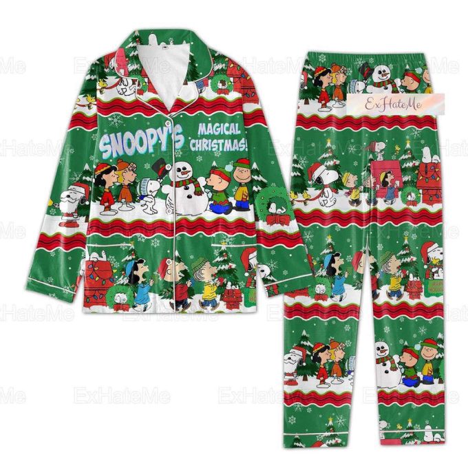 Snoopy Christmas Pajamas, Snoopy Santa Hat Pajamas, Cartoon Dog Xmas Pyjamas 3