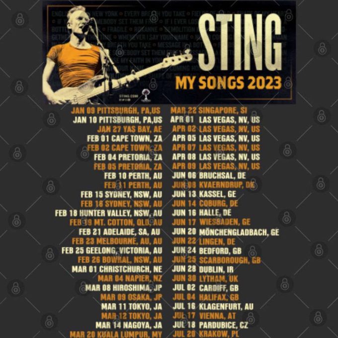 Sting My Songs 2023 World Tour T-Shirt, Sting Tour 2023 Double Sided Shirt 5