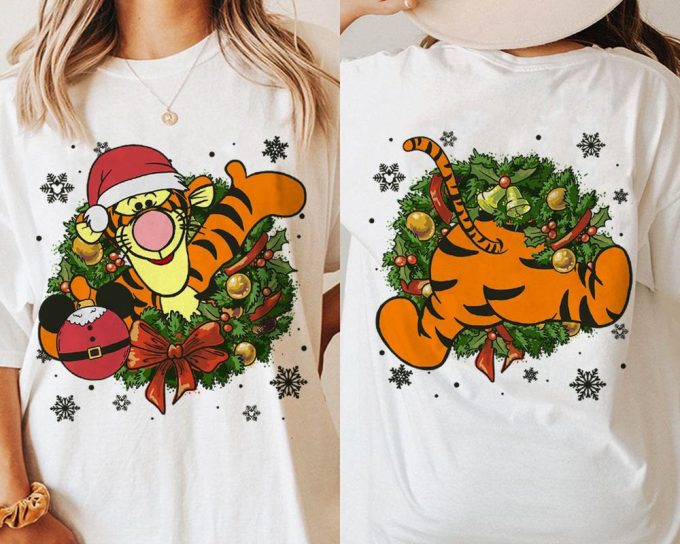 Tigger In Christmas Wreath T-Shirt Tis The Season Double Sided T Shirt 1